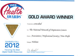 2012 Web Health Gold AwardThe National Network of Depression Centers' website