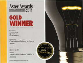 2011 Gold Winner in Service LineHome Health & Hospice in Marketing HealthcareToday Magazine's Aster Awards