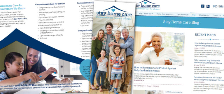 Stay Home Care, brochure, branding, blogging